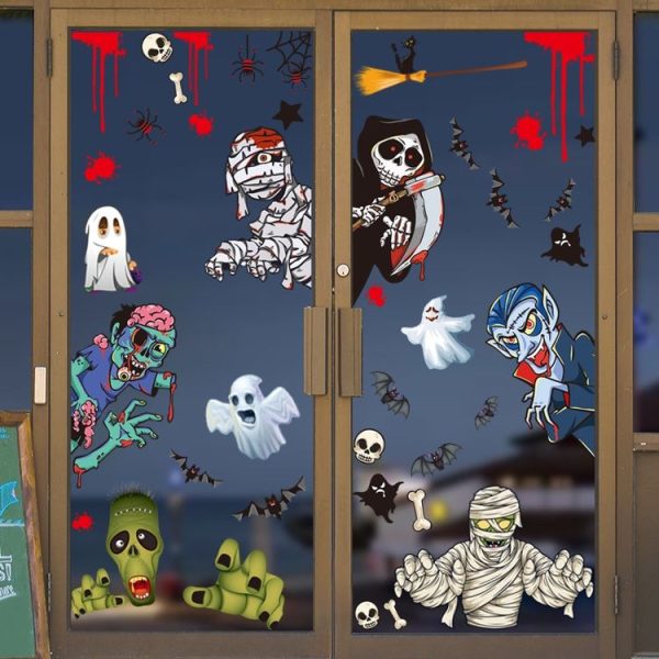 Halloween Decoration Stickers Pumpkin Lamp Spider Ghost Electrostatic Stickers, Style: BQ41-42-43-44-47-48