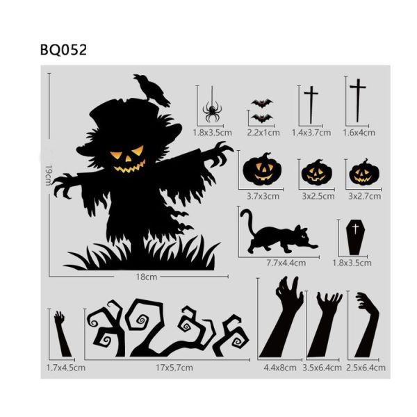 Halloween Decoration Stickers Pumpkin Lamp Spider Ghost Electrostatic Stickers, Style: BQ049 + 50 + 51 + (52 x 2) - Image 5