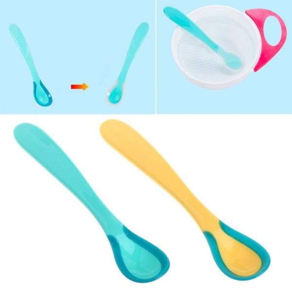 2 PCS Baby Warm Color Changing Spoon Candy Color Anti-scalding Baby Eating Spoon Children Spoon Feeding Tableware (Yellow and Blue) - Image 6