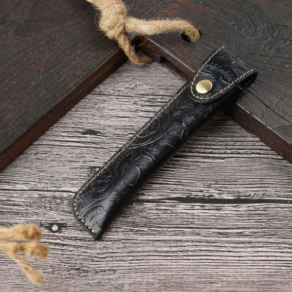 Pen Bag Personality Retro Pure Handmade First Layer Leather Pen Case Protective Cover (Carved Skin Black)