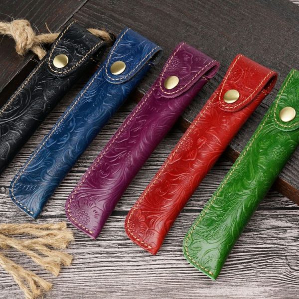 Pen Bag Personality Retro Pure Handmade First Layer Leather Pen Case Protective Cover (Carved Skin Black) - Image 2