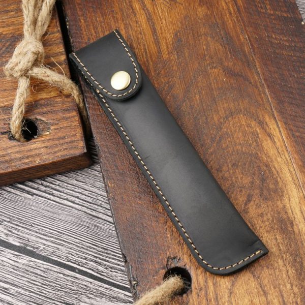 Pen Bag Personality Retro Pure Handmade First Layer Leather Pen Case Protective Cover (Carved Skin Black) - Image 5