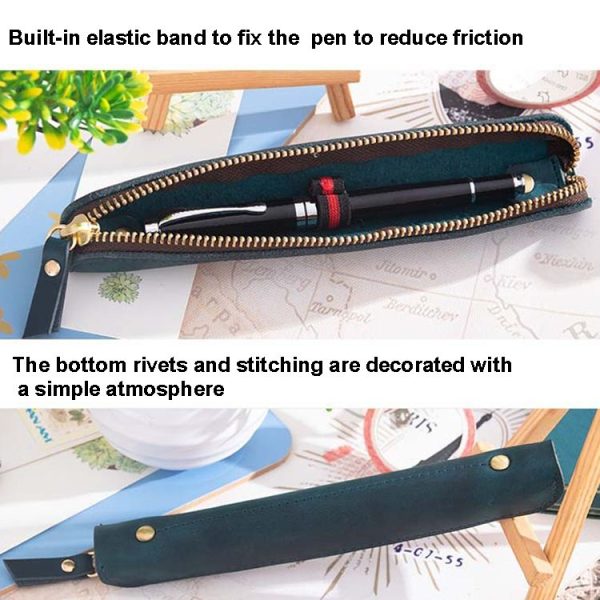 Retro Simple Leather Stylus Leather Zipper Pen Protection Case Crazy Horse Skin Mini Pen Case (Yellow Brown) - Image 5