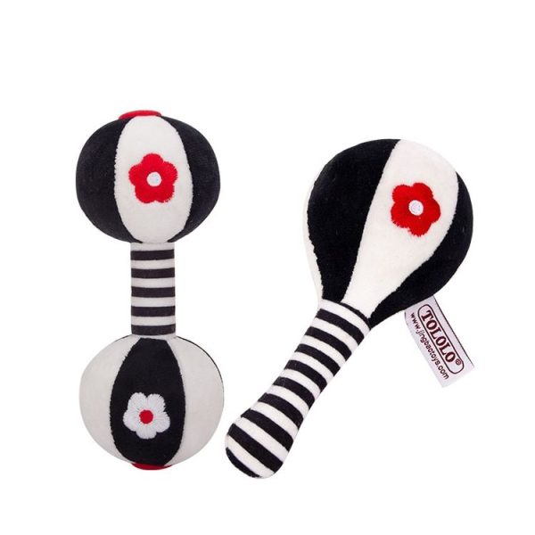 TOLOLO 1 Pair Baby Vision Training Early Educational Toy Newborn Chasing Black And White Sand Hammer Dumbbell Baby Rattle ( T168263-2)