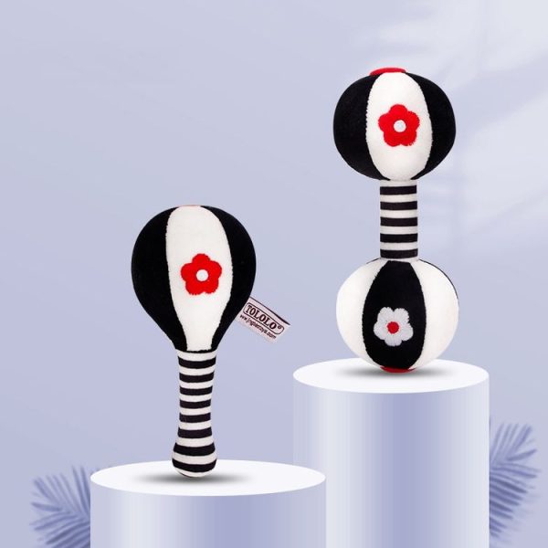 TOLOLO 1 Pair Baby Vision Training Early Educational Toy Newborn Chasing Black And White Sand Hammer Dumbbell Baby Rattle ( T168263-2) - Image 2