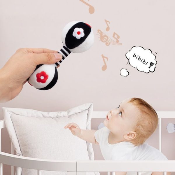 TOLOLO 1 Pair Baby Vision Training Early Educational Toy Newborn Chasing Black And White Sand Hammer Dumbbell Baby Rattle ( T168263-2) - Image 5