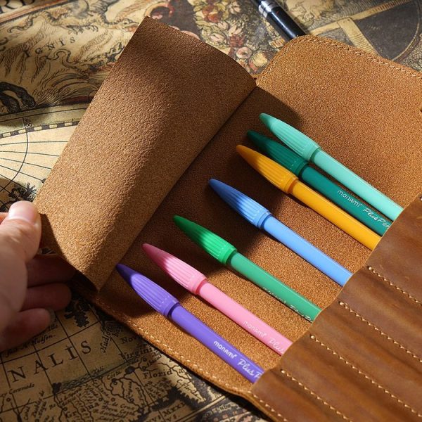Retro First Layer Cowhide Pen Curtain Simple Literary Pencil Case Multifunctional Volume Pencil Case (Crazy Horse Skin Brown) - Image 4