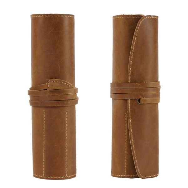 Retro First Layer Cowhide Pen Curtain Simple Literary Pencil Case Multifunctional Volume Pencil Case (Crazy Horse Skin Brown) - Image 5