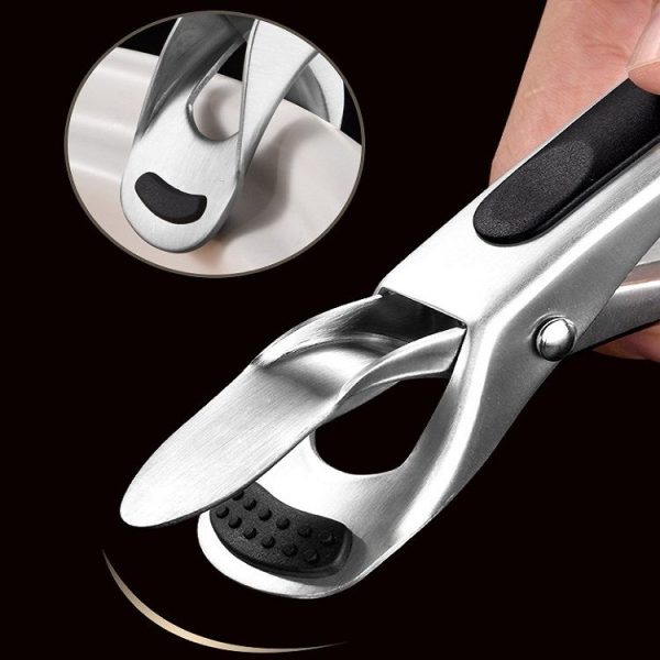 Kitchen 304 Stainless Steel Inlaid Rubber Non-Slip Anti-Scald Dish Holder And Tray Lifter (Black) - Image 3