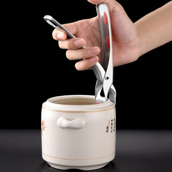 Kitchen 304 Stainless Steel Inlaid Rubber Non-Slip Anti-Scald Dish Holder And Tray Lifter (Black) - Image 6