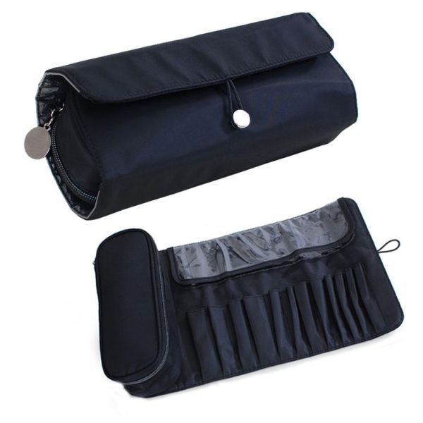 Cosmetic Bag Cosmetic Brush Storage Bag Multifunctional Folding Beauty Makeup Kit (Black)