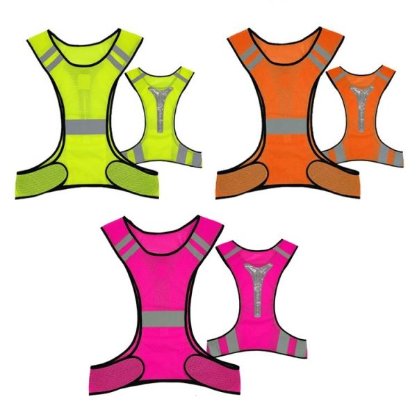 Sports Reflective Vest Night Running Outdoor Reflective Clothing Traffic Safety Reflective Vest, Style: With Led (Fluorescent Yellow) - Image 2