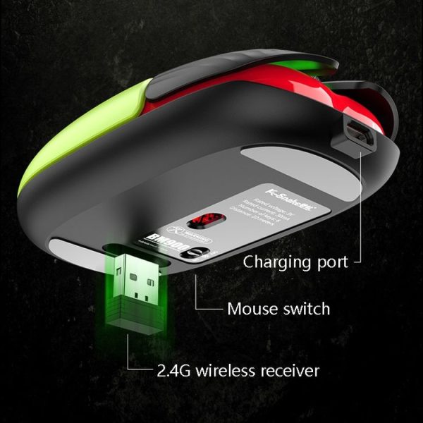 K-Snake BM900 6 Keys 2.4G Wireless Charging Beetle Mouse Glowing Gaming Mouse (Black Green) - Image 7