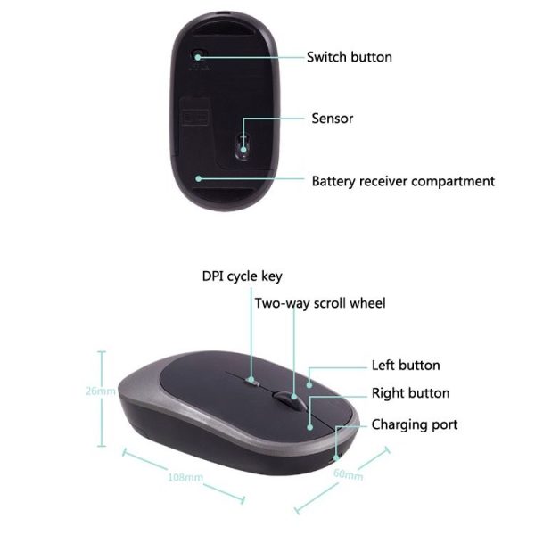 M030 4 Keys 1600DPI Laptop Office Mute Mouse, Style: Bluetooth (Gray) - Image 3
