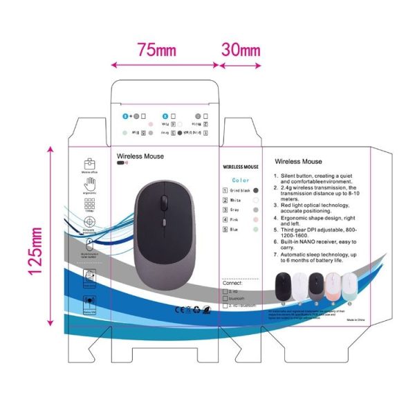 M030 4 Keys 1600DPI Laptop Office Mute Mouse, Style: Bluetooth (Gray) - Image 7