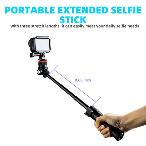 RCSTQ Action Camera Extension Pole Tripod Selfie Stick for GoPro Hero11 Black / HERO10 Black / HERO9 Black / HERO8 / HERO7 / 6 / 5 / 5 Session / 4 Session / 4 / 3+ / 3 / 2 / 1, Insta360 ONE R, DJI Osmo Action and Other Action Cameras (Black) - Image 4