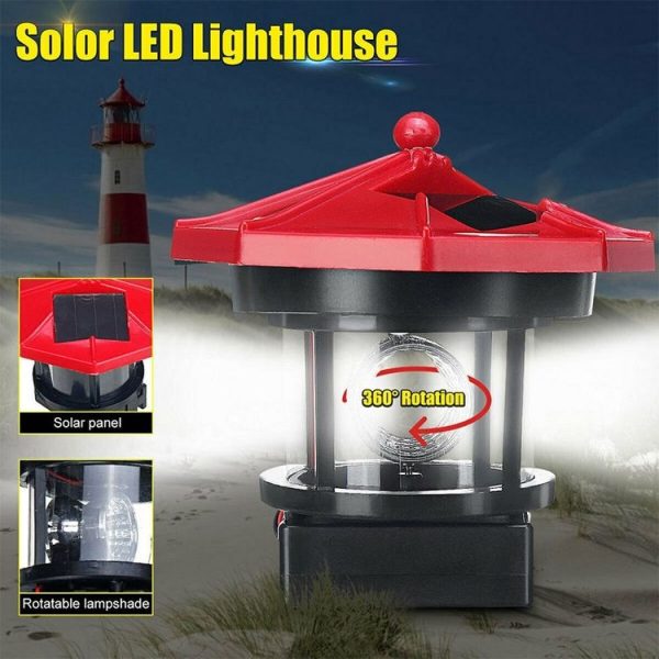 Outdoor Waterproof LED Solar Rotating Lighthouse Garden Decoration Induction Landscape Light (Red) - Image 5