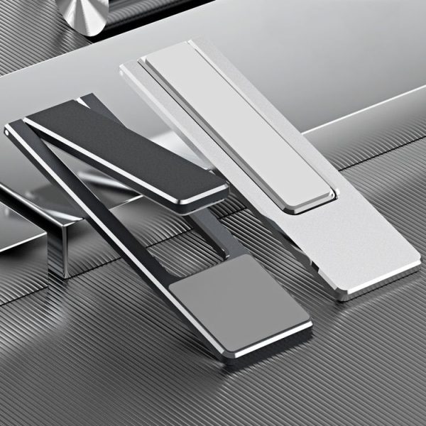 Notebook Back Sticker Extension Bracket Portable Folding Magnetic Mobile Phone Holder (Silver) - Image 2