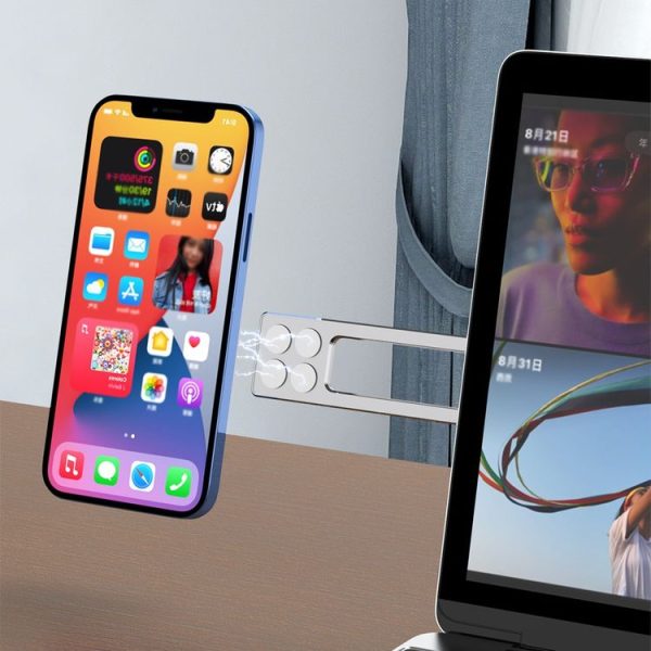 Notebook Back Sticker Extension Bracket Portable Folding Magnetic Mobile Phone Holder (Silver) - Image 3