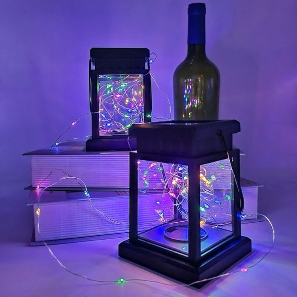 Solar LED Starry Wind Lantern Festival Decoration Retro Copper Wire String Light (Colorful) - Image 7