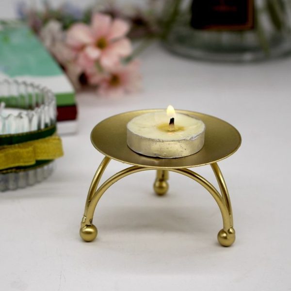 Geometric Three-Dimensional Round Wrought Iron Candle Holder Desktop Ornaments, Color: Gold - Image 7