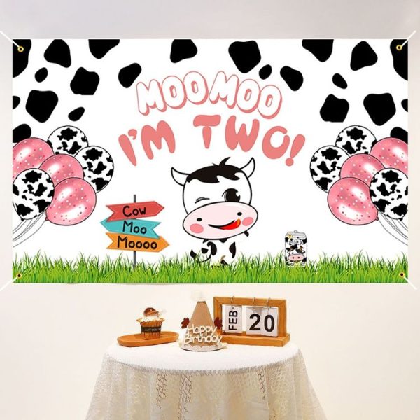 180x110cm Cartoon Cow Theme Birthday Party Decoration Background Cloth Photography Banner (2023SRB132) - Image 4