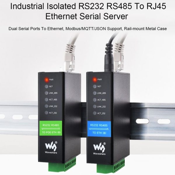 Waveshare RS232 RS485 To RJ45 Ethernet Serial Server, Spec: RS232 RS485 TO POE ETH (B) - Image 3