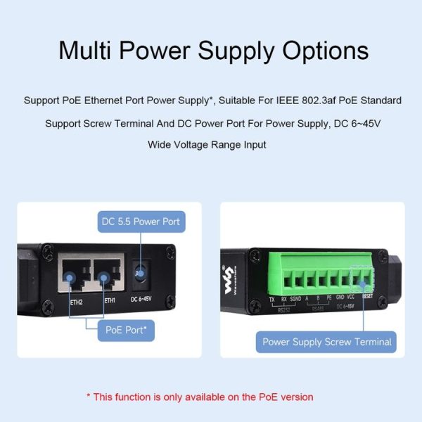 Waveshare RS232 RS485 To RJ45 Ethernet Serial Server, Spec: RS232 RS485 TO POE ETH (B) - Image 8