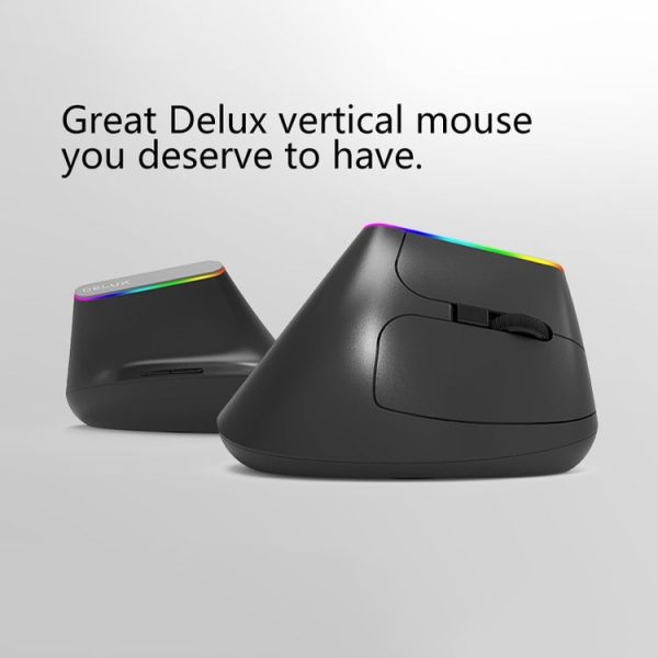 DELUX M618DB 6-Keys 1600 DPI RGB Vertical Wireless Bluetooth Dual-Mode Mouse (Lithium Bluetooth Version) - Image 3