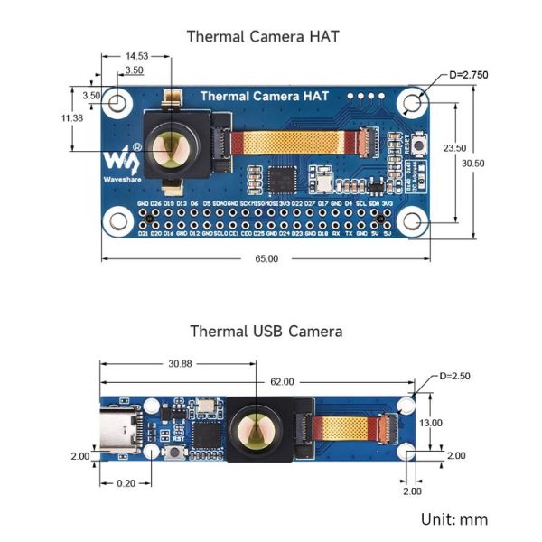 Waveshare Long-Wave IR Thermal Imaging Camera Module, 80x62 Pixels, 45degFOV (Type-C Port) - Image 3