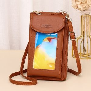 JLF012 Touch Screen Mobile Phone Bag Women Messenger Shoulder Bag (Brown)