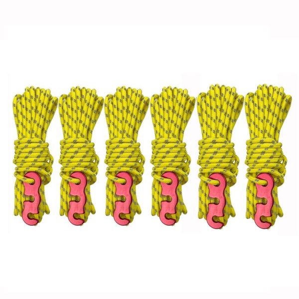 4m x 6 Rolls Outdoor Camping Tent Canopy Wind Rope Luminous Multi-Function Wind Rope Buckle Tent Fixed Rope (S Buckle-Yellow)