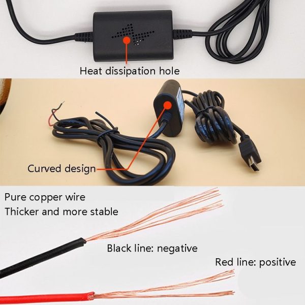 Car OBD Low-Voltage Protection Parking Monitor Power Cord 12V Turn 5V 2.5A Step-down Line, Specification: Micro Straight - Image 5