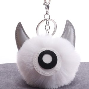 3 PCS Cartoon Croissant Hair Ball Keychain Pendant Bag Car Pendant (White)