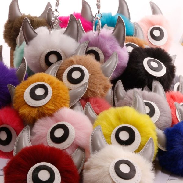 3 PCS Cartoon Croissant Hair Ball Keychain Pendant Bag Car Pendant (White) - Image 2