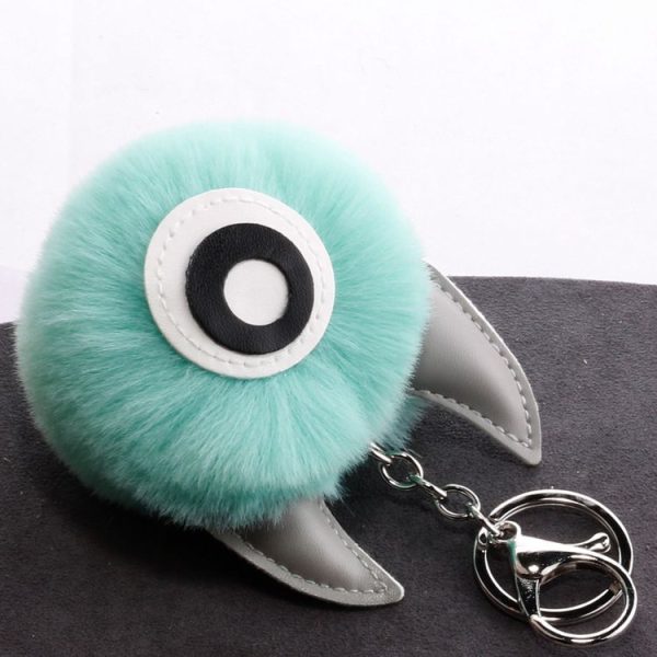3 PCS Cartoon Croissant Hair Ball Keychain Pendant Bag Car Pendant (White) - Image 4