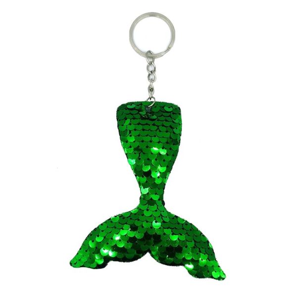 10 PCS Reflective Mermaid Keychain Sequins Mermaid Tail Accessories Car Luggage Pendant (Green 46)
