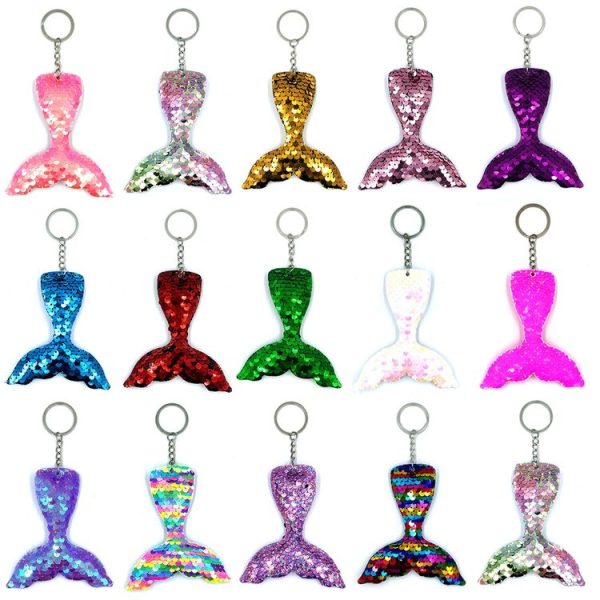 10 PCS Reflective Mermaid Keychain Sequins Mermaid Tail Accessories Car Luggage Pendant (Green 46) - Image 2