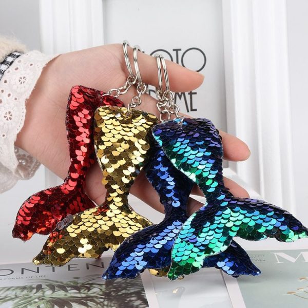 10 PCS Reflective Mermaid Keychain Sequins Mermaid Tail Accessories Car Luggage Pendant (Green 46) - Image 3