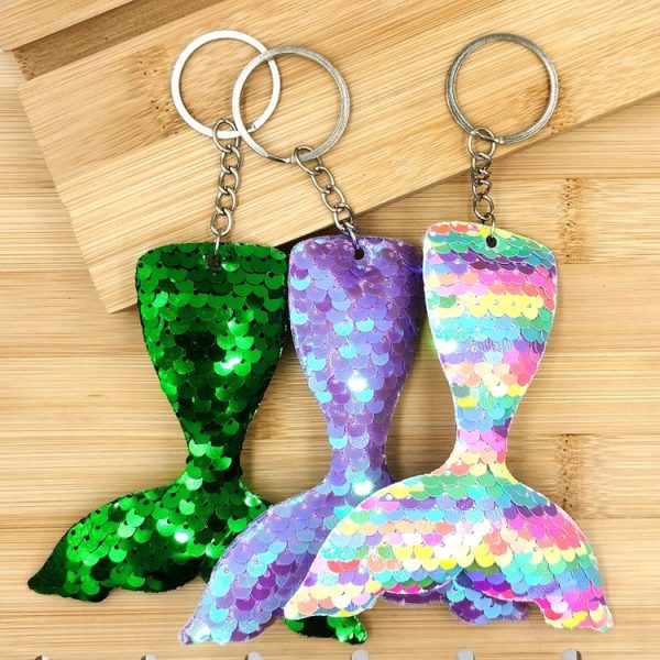 10 PCS Reflective Mermaid Keychain Sequins Mermaid Tail Accessories Car Luggage Pendant (Green 46) - Image 5