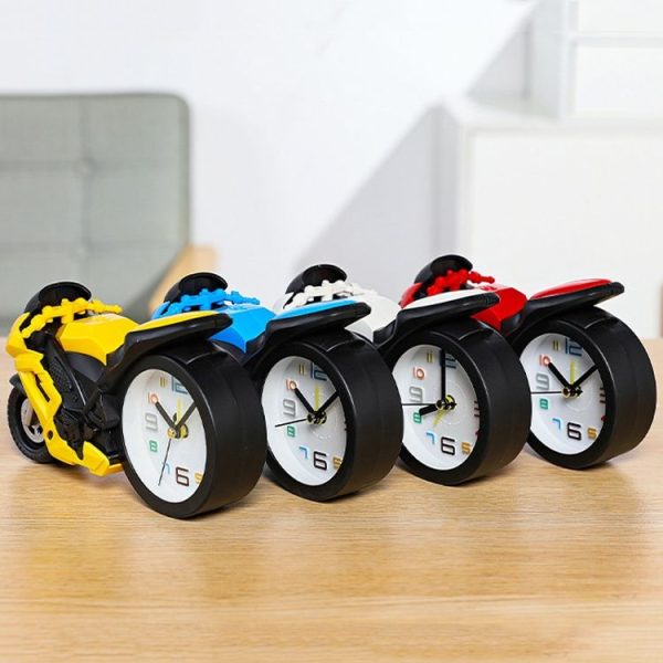 Motorcycle Alarm Clock Ornaments Creative Child Gift Clock (White Motorcycle Racing) - Image 3