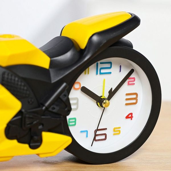 Motorcycle Alarm Clock Ornaments Creative Child Gift Clock (White Motorcycle Racing) - Image 5