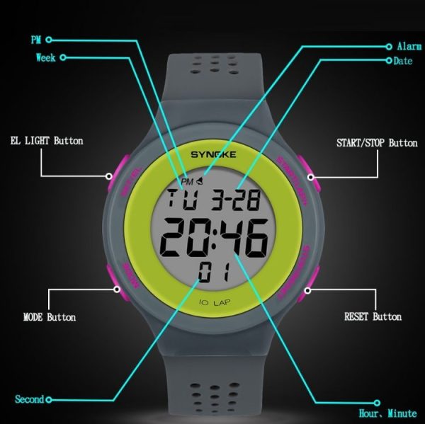 SYNOKE 67866 Swimming Waterproof Porous Breathable Silicone Strap Sports LED Electronic Watch (Gray) - Image 3