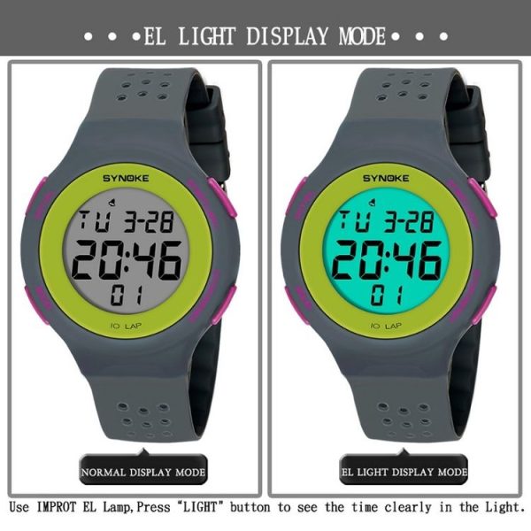 SYNOKE 67866 Swimming Waterproof Porous Breathable Silicone Strap Sports LED Electronic Watch (Gray) - Image 4