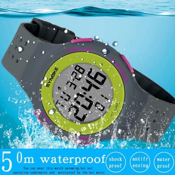 SYNOKE 67866 Swimming Waterproof Porous Breathable Silicone Strap Sports LED Electronic Watch (Gray) - Image 5