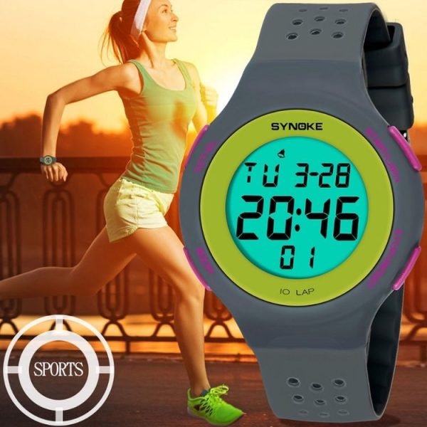 SYNOKE 67866 Swimming Waterproof Porous Breathable Silicone Strap Sports LED Electronic Watch (Gray) - Image 6