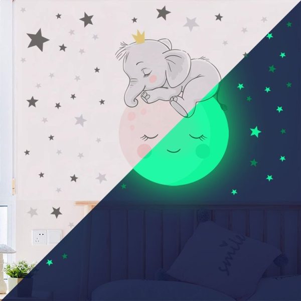 ZSZ1778 Luminous Smiling Baby Elephant Wall Stickers Background Wall Bedroom Stickers, Specification: 28x28cm - Image 4