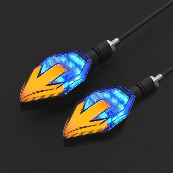 1 Pair LED Motorcycle Arrow Double Color Turn Signal 12V Glare Warning Light (Blue)