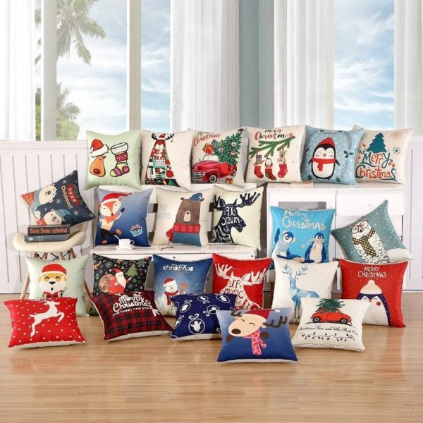 45x45cm Merry Christmas Home Cartoon Decorative Pillows Case Cover Cushion Home Decor Without Core (Yellow Bottom Merry Christmas) - Image 3