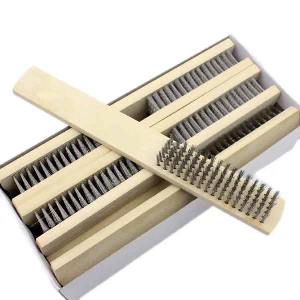 Stainless Steel Wire Brush With Wooden Handle Metal Surface Paint And Rust Cleaning Brush (6-row) - Image 2